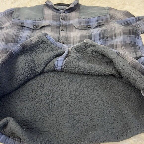 Rustic Ridge Men's Size XL Black Blue Flannel Plaid Sherpa Lined Shacket Jacket - Picture 8 of 11